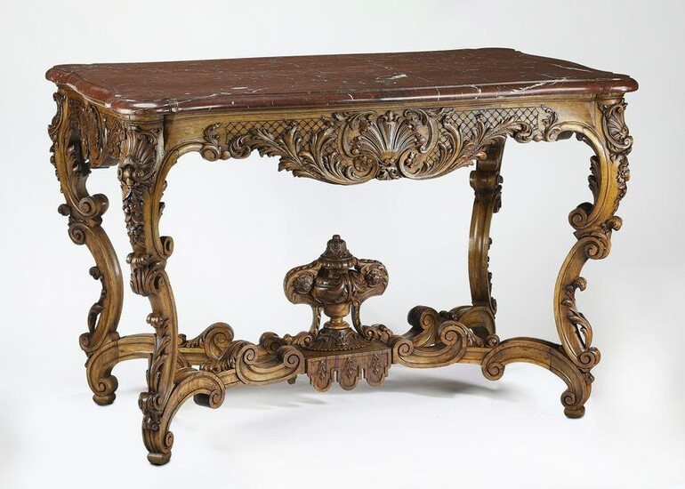 19th c. French Louis XV style marble top center table