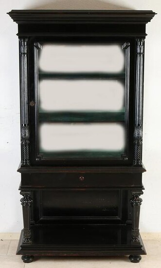 19th century ebonised wooden showcase top cabinet with