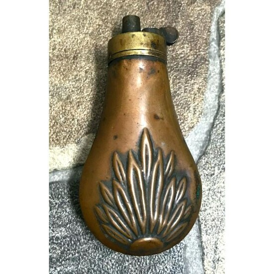 19thc Antique Copper & Brass Powder Flask