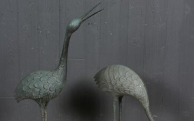 2 Bronze Egret Garden Sculptures