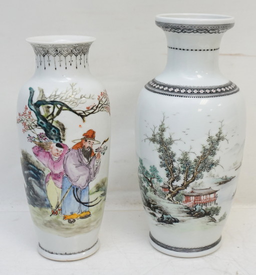 2 CHINESE VASES HAND PAINTED