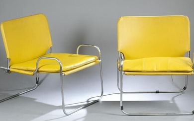 2 Modern chrome and leather chairs.