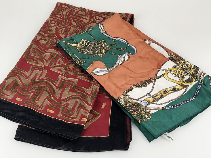 2 Vintage silk and velvet foulards
