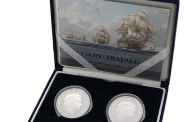 2005 Nelson Trafalgar Royal Mint silver proof 2-coin £5 set ...