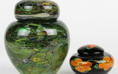 Lundberg Studios Daniel Salazar paperweight vase group, consisting of a diminutive vessel having stlylized floral reserv...
