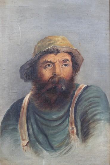 20th Century School, portrait of a fisherman in 19th century attire, oil on canvas, unsigned