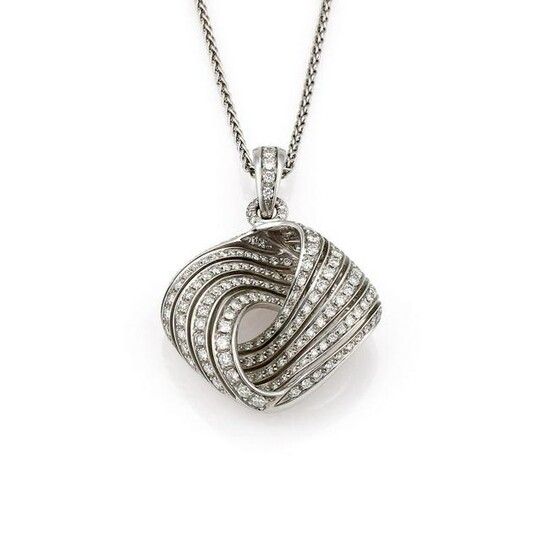 2.50ct Pave Diamond Swirl Pendant Necklace 18K Gold