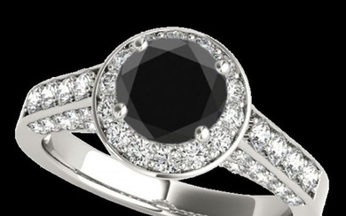 2.56 ctw Certified VS Black Diamond Solitaire Halo Ring 10k White Gold