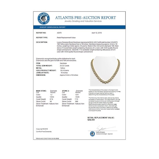 35.32 CTW Diamond Designer Necklace 18K Yellow Gold - REF-5509Y8X