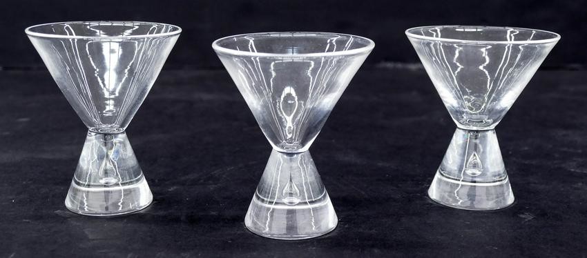 3pc Steuben Crystal Tear Drop Martini Glasses 4''.