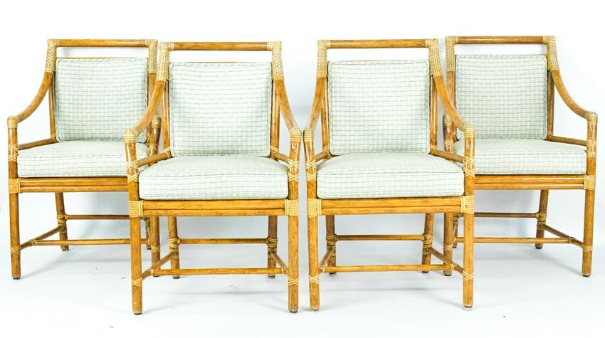 (4) MCGUIRE RATTAN TARGET-BACK DINING ARMCHAIRS