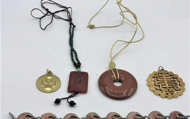4 Pc. Assorted Medallions incl. Jade, Quartz Bracelet