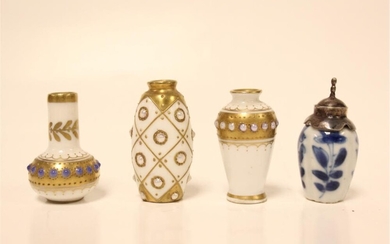 4 SILVER MOUNT AND ENAMEL MINIATURE VASES