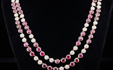 40.00ctw Ruby, 6.50ctw Diamond and 18K 20" Necklace