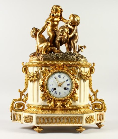 A SUPERB 18TH CENTURY FRENCH ORMOLU AND MARBLE MANTLE