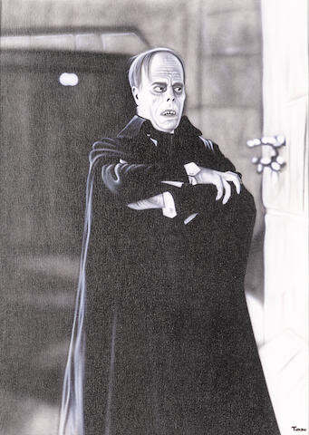 A painting of Lon Chaney in The Phantom of the Opera