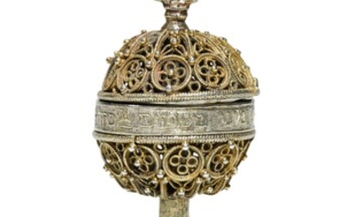 A Germanic parcel-gilt silver filigree spice container, probably 16th or 17th century