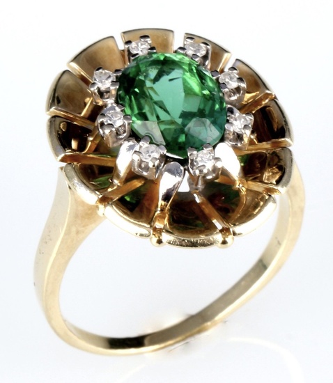 585 Gold Ring mit Turmalin und Brillanten, 14K gold turmaline and diamond ring