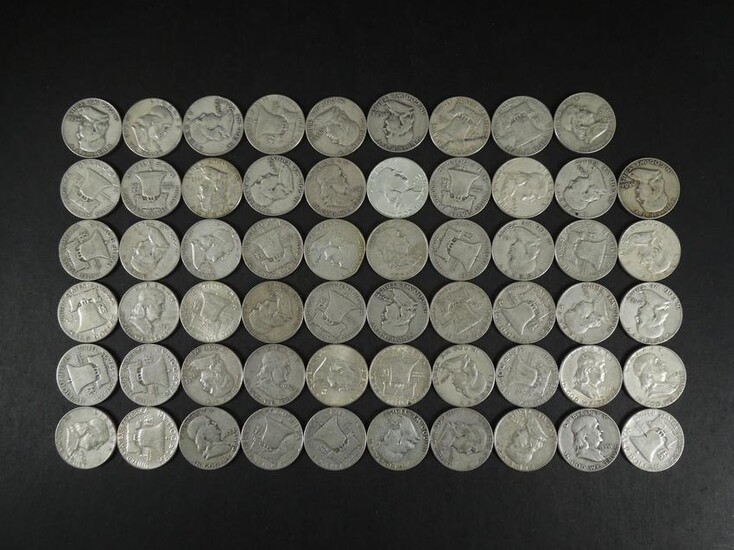 (59) Franklin Silver Half Dollars.