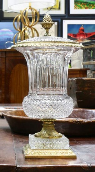 A French gilt mounted crystal lidded urn