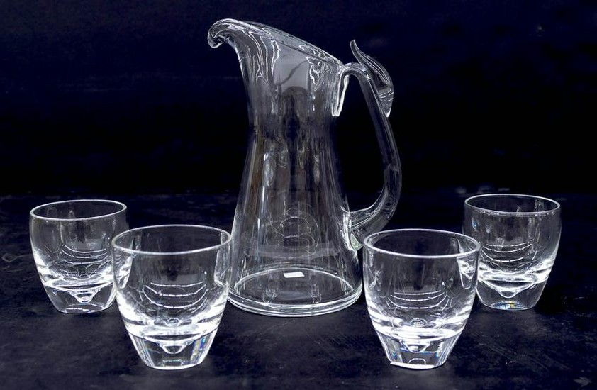 5pc Steuben Crystal Pitcher and Glasses Set. Includes a