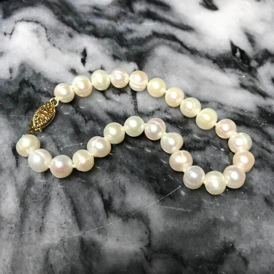 6-7mm Natural White Freshwater Pearls 14kt Gold