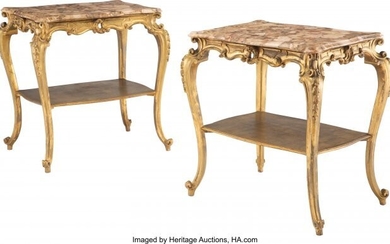 61012: Pair of Louis XV-Style Giltwood and Marble Side