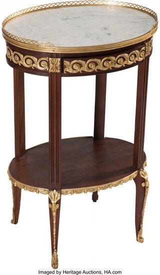 63112: A French Louis XVI-Style Wood Gueridon with Marb
