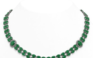 66.67 ctw Emerald & Diamond Necklace 14K White Gold