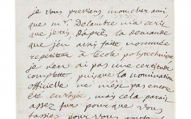 ANDRÉ-MARIE AMPÈRE (1775-1836) Lettre autographe signée
