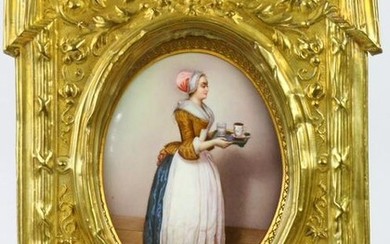 A Meissen hand painted porcelain plaque of La Belle