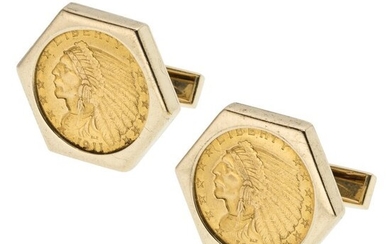 74012: Gold Coin, Gold Cuff Links Coin: 1911 Indian He