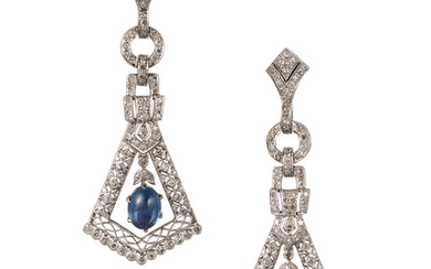 Sapphire, Diamond, White Gold Earrings The earrings feature sapphire...