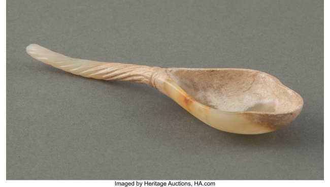 78012: Chinese Archaistic Jade Spoon 4-3/8 x 1-1/2 x 0