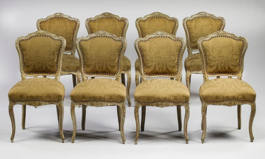 (8) Italian Louis XV style side chairs in damask