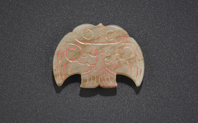A RARE GREYISH-WHITE JADE OWL-FORM PENDANT, LATE SHANG-EARLY WESTERN ZHOU DYNASTY, 13TH-10TH CENTURY BC