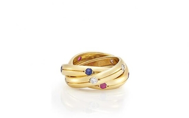Gold, Diamond, Sapphire and Ruby 'Trinity' Band Ring, Cartier
