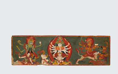 A painted wood Devi Mahatmya manuscript cover