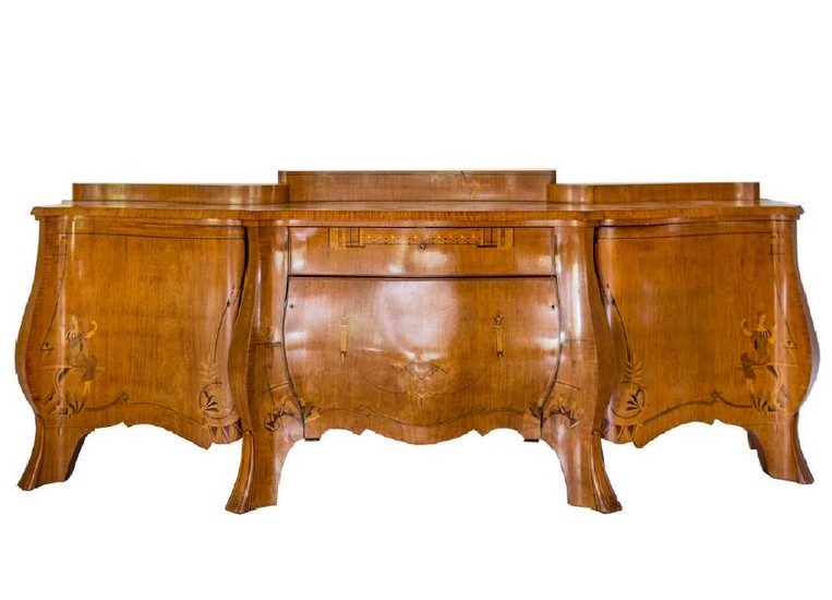 Rare 1920s Curved Art Deco Sideboard with Floral Motifs