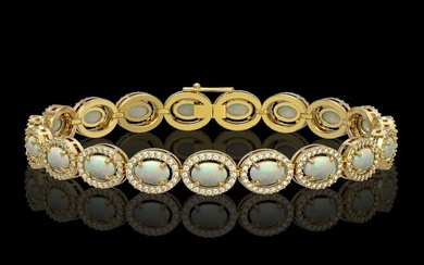 9.5 ctw Opal & Diamond Micro Pave Halo Bracelet 10k Yellow Gold