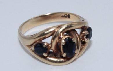 9ct Gold Twisted Trilogy Blue Gem Stone: (NA) Stamp:...