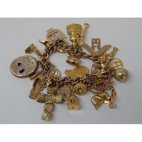 9ct Yellow Gold Charm Bracelet with Numerous 9ct & 14ct Yell...