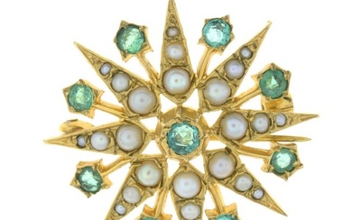 9ct gold emerald & split pearl starburst brooch