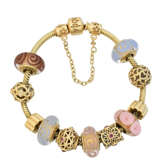 A 14ct gold Pandora charm bracelet
