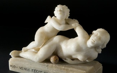 A 18th century alabaster group of Venus and Cupid