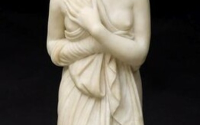 A 19C. ITALIAN CARVED MARBLE FIGURE OF CLASSICAL BATHER