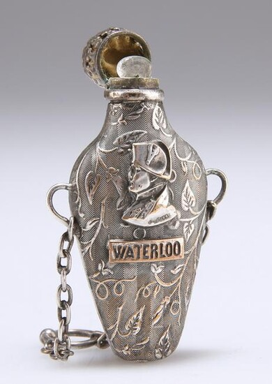 A 19TH CENTURY SILVER-PLATED 'WATERLOO' SCENT FLASK