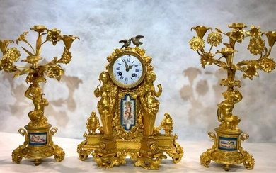 A 19th century French ormolu 3pc mantel clock set