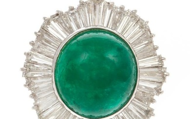A 6.50ct Cabochon Emerald & Diamond Ring