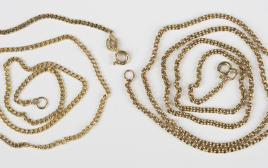 A 9ct gold faceted curblink neckchain on a boltring clasp, length 39.5cm, and a 9ct gold circular ne